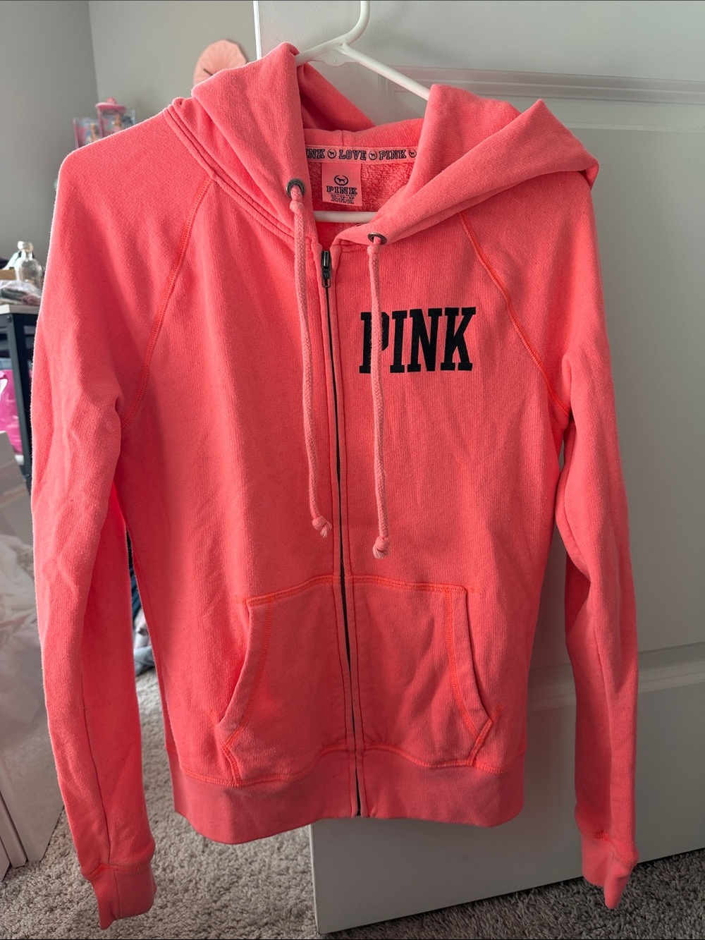 PINK Victoria's Secret Neon Coral Zip Hoodie